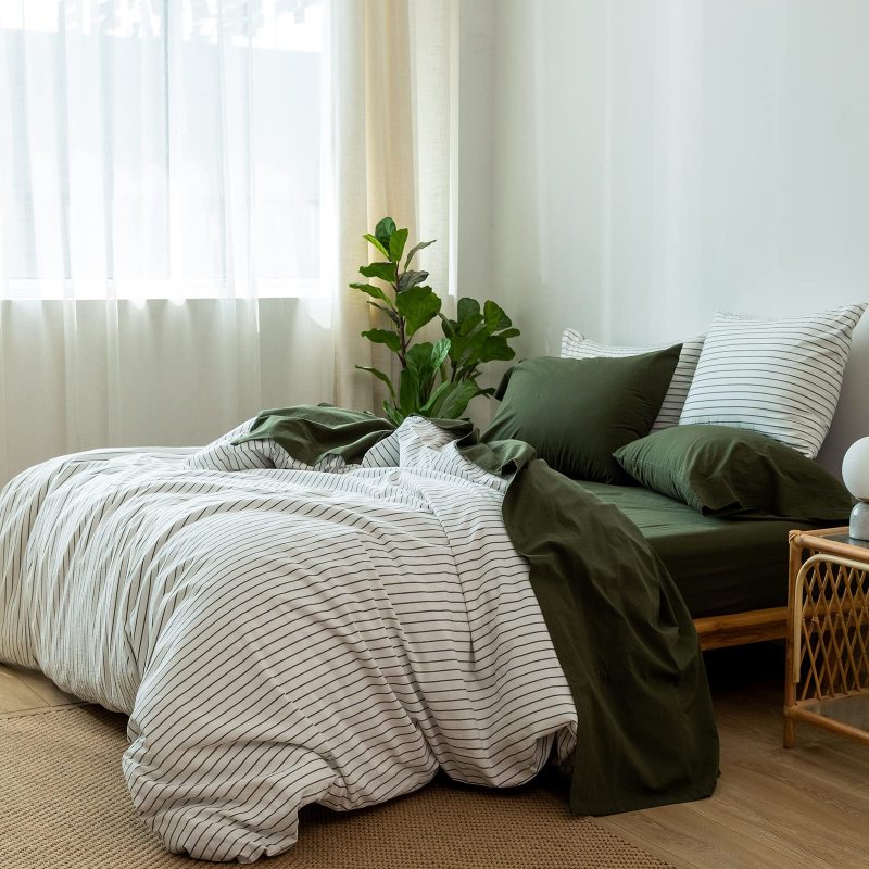 1   MooMee Bedding Sheet Set 100% Washed Cotton Linen Like Textured Breathable Durable Soft Comfy (Dark Grey, King)