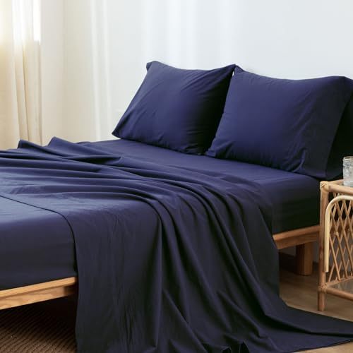 1   MooMee Bedding Sheet Set 100% Washed Cotton Linen Like Textured Breathable Durable Soft Comfy (Dark Grey, King)