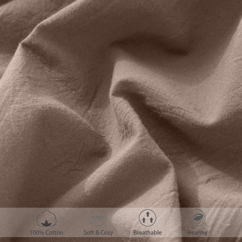 1   MooMee Bedding Sheet Set 100% Washed Cotton Linen Like Textured Breathable Durable Soft Comfy (Dark Grey, King)