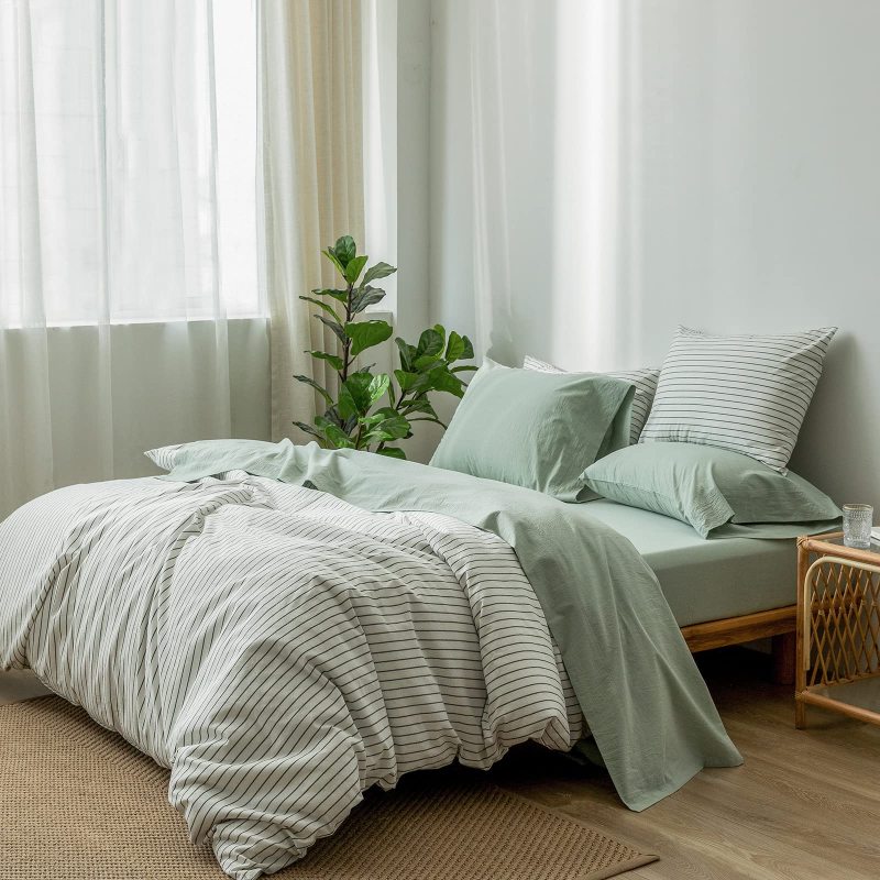 1   MooMee Bedding Sheet Set 100% Washed Cotton Linen Like Textured Breathable Durable Soft Comfy (Dark Grey, King)