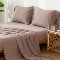 1   MooMee Bedding Sheet Set 100% Washed Cotton Linen Like Textured Breathable Durable Soft Comfy (Dark Grey, King)