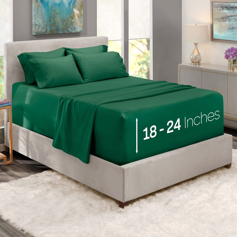 1Extra Deep Pocket King Size Sheets Sets - Fits Mattress 18-24 Inches Deep - Extra Deep Pocket Sheets - 6 Piece King Size Sheets - King Sheets Deep Pocket - Grey Sheets