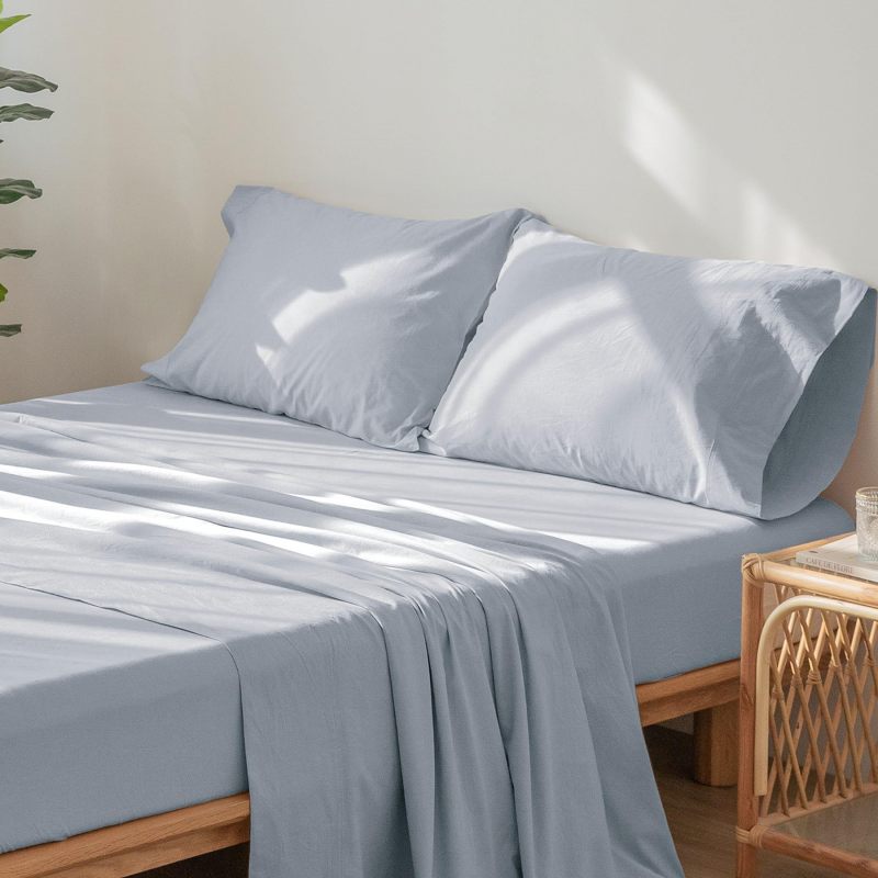 1   MooMee Bedding Sheet Set 100% Washed Cotton Linen Like Textured Breathable Durable Soft Comfy (Dark Grey, King)