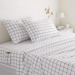 改Amazon Basics Soft Microfiber 4-Piece Bed Sheet Set with Elastic Side Pockets, Full, Black Grid, Geometric