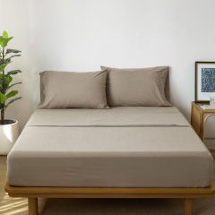 1   MooMee Bedding Sheet Set 100% Washed Cotton Linen Like Textured Breathable Durable Soft Comfy (Dark Grey, King)