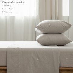 1   MooMee Bedding Sheet Set 100% Washed Cotton Linen Like Textured Breathable Durable Soft Comfy (Dark Grey, King)