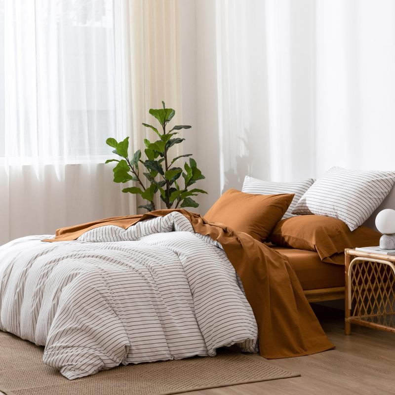 1   MooMee Bedding Sheet Set 100% Washed Cotton Linen Like Textured Breathable Durable Soft Comfy (Dark Grey, King)