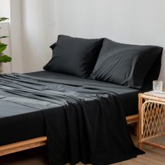 1   MooMee Bedding Sheet Set 100% Washed Cotton Linen Like Textured Breathable Durable Soft Comfy (Dark Grey, King)