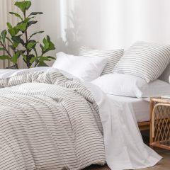1   MooMee Bedding Sheet Set 100% Washed Cotton Linen Like Textured Breathable Durable Soft Comfy (Dark Grey, King)