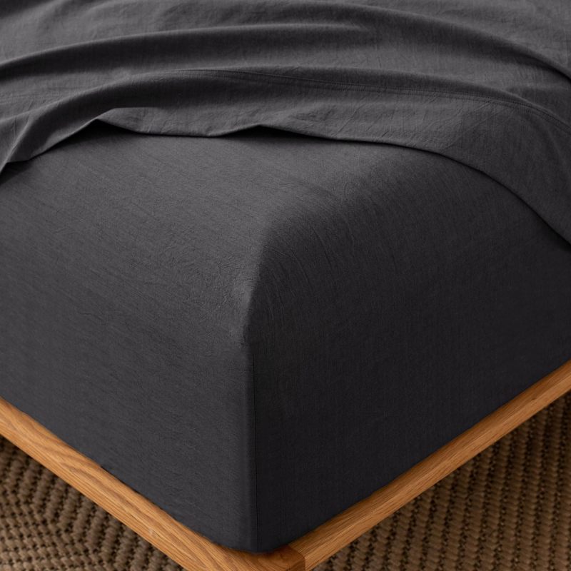 1   MooMee Bedding Sheet Set 100% Washed Cotton Linen Like Textured Breathable Durable Soft Comfy (Dark Grey, King)