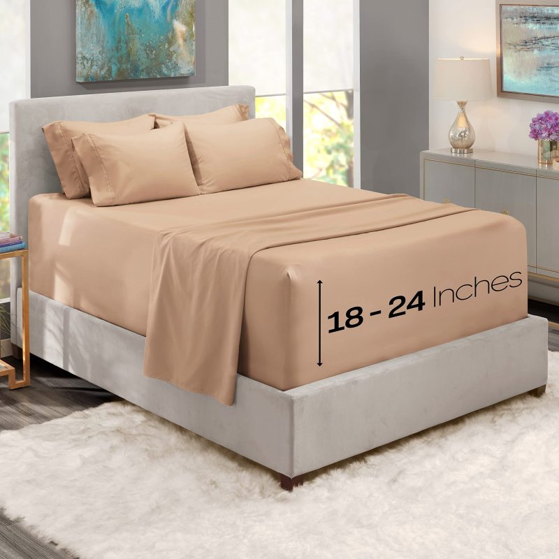 1Extra Deep Pocket King Size Sheets Sets - Fits Mattress 18-24 Inches Deep - Extra Deep Pocket Sheets - 6 Piece King Size Sheets - King Sheets Deep Pocket - Grey Sheets