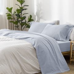 1   MooMee Bedding Sheet Set 100% Washed Cotton Linen Like Textured Breathable Durable Soft Comfy (Dark Grey, King)