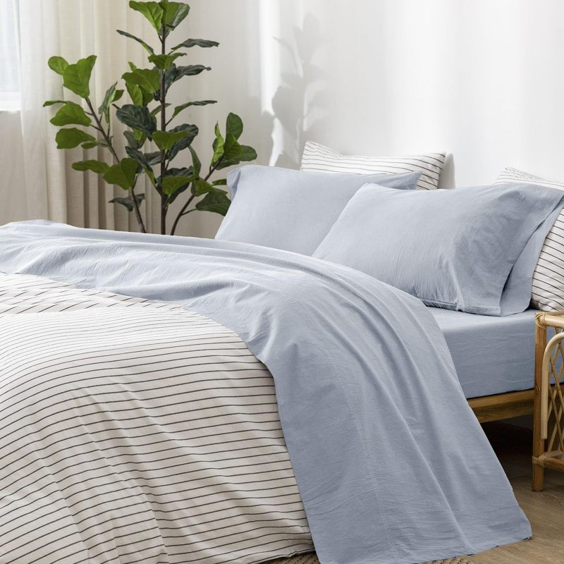 1   MooMee Bedding Sheet Set 100% Washed Cotton Linen Like Textured Breathable Durable Soft Comfy (Dark Grey, King)