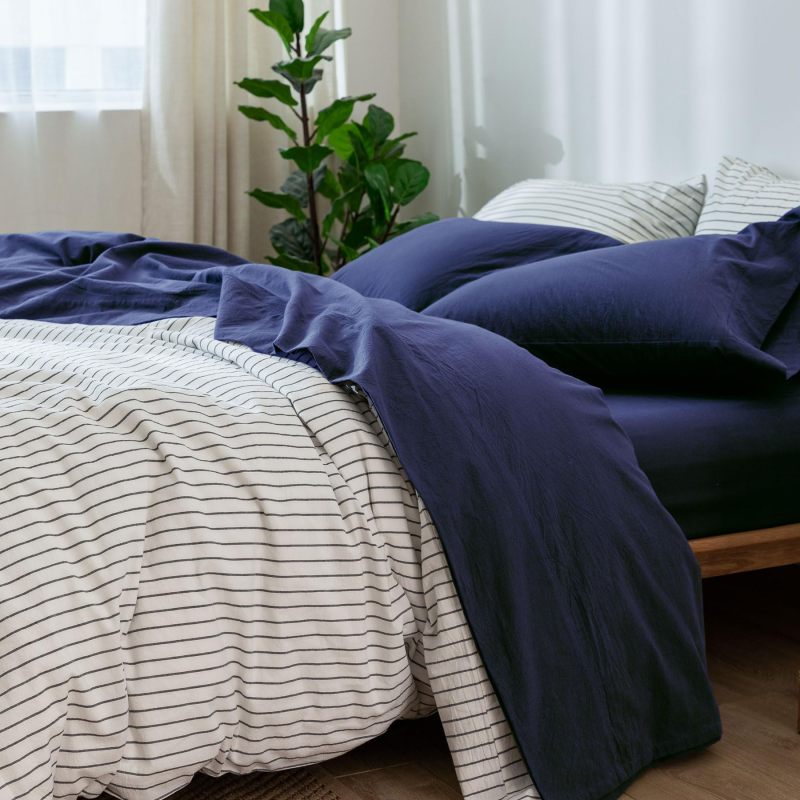 改MooMee Bedding Sheet Set 100% Washed Cotton Linen Like Textured Breathable Durable Soft Comfy (Dark Grey, King)