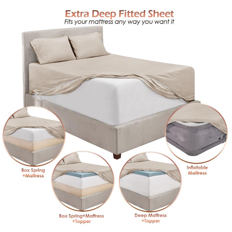 1Extra Deep Pocket King Size Sheets Sets - Fits Mattress 18-24 Inches Deep - Extra Deep Pocket Sheets - 6 Piece King Size Sheets - King Sheets Deep Pocket - Grey Sheets