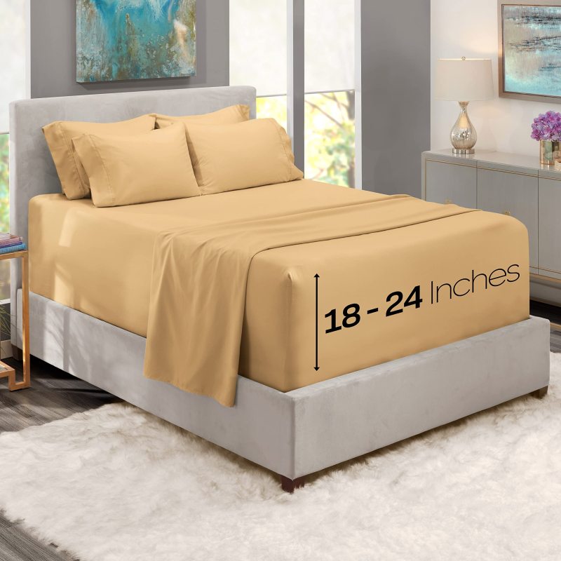 1Extra Deep Pocket King Size Sheets Sets - Fits Mattress 18-24 Inches Deep - Extra Deep Pocket Sheets - 6 Piece King Size Sheets - King Sheets Deep Pocket - Grey Sheets