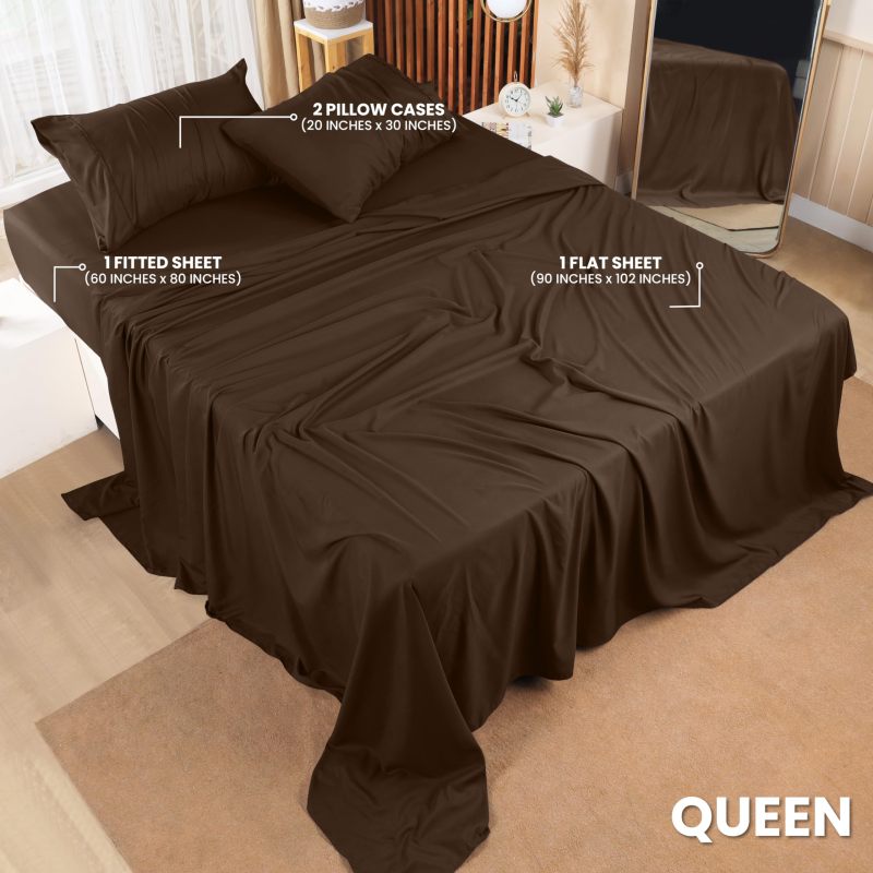 Queen Bed Sheets Set - 4 Piece Bedding - Brushed Microfiber - Shrinkage and Fade Resistant - Easy Care (Queen, Grey)