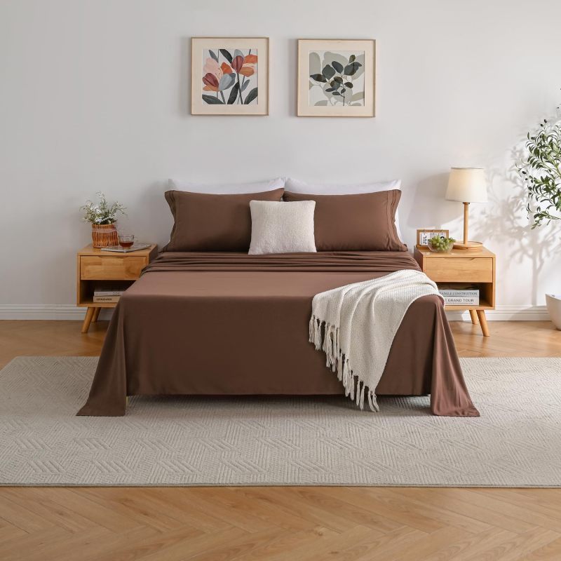 1    Baby Blue Full Size Bed Sheet Sets-Deep Pocket Fitted Sheet & Pillowcase Sets-4 Piece Soft Cooling Microfiber Bedsheets for Double Bed