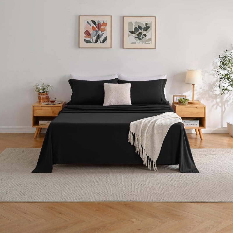 改Baby Blue Full Size Bed Sheet Sets-Deep Pocket Fitted Sheet &amp; Pillowcase Sets-4 Piece Soft Cooling Microfiber Bedsheets for Double Bed