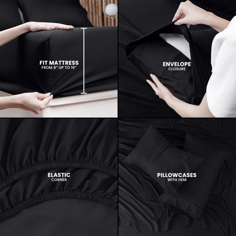 Queen Bed Sheets Set - 4 Piece Bedding - Brushed Microfiber - Shrinkage and Fade Resistant - Easy Care (Queen, Grey)