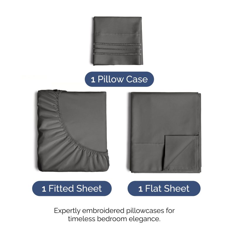 Queen Bed Sheets Set - 4 Piece Bedding - Brushed Microfiber - Shrinkage and Fade Resistant - Easy Care (Queen, Grey)