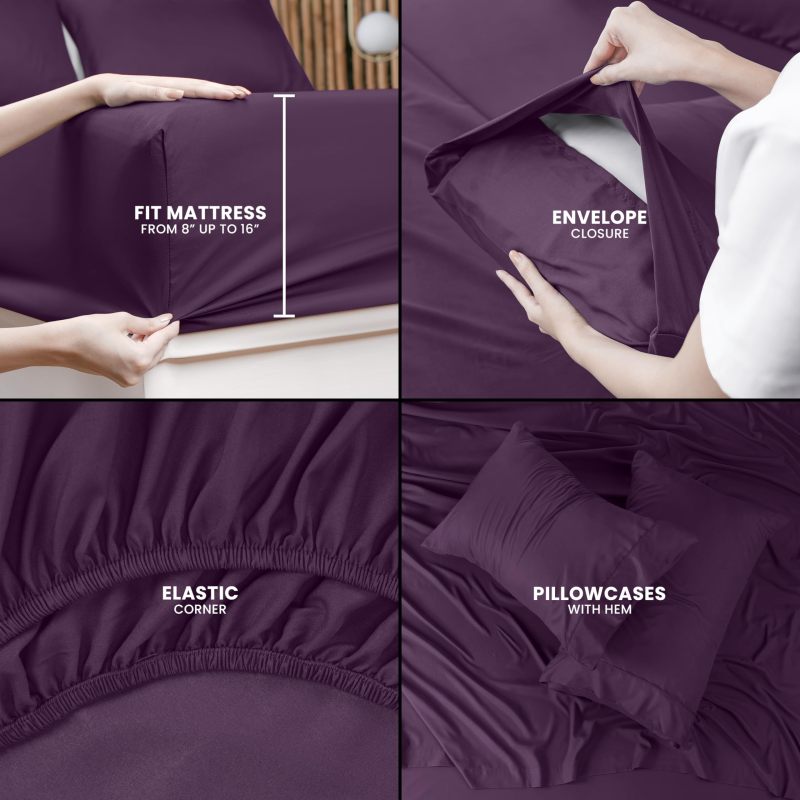 Queen Bed Sheets Set - 4 Piece Bedding - Brushed Microfiber - Shrinkage and Fade Resistant - Easy Care (Queen, Grey)