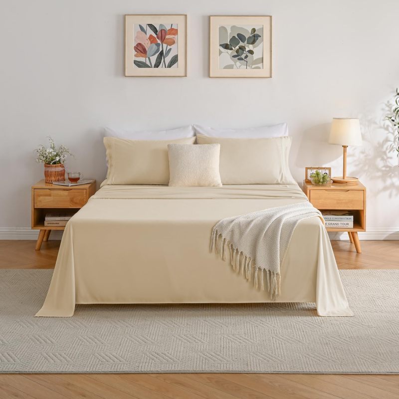 1    Baby Blue Full Size Bed Sheet Sets-Deep Pocket Fitted Sheet & Pillowcase Sets-4 Piece Soft Cooling Microfiber Bedsheets for Double Bed