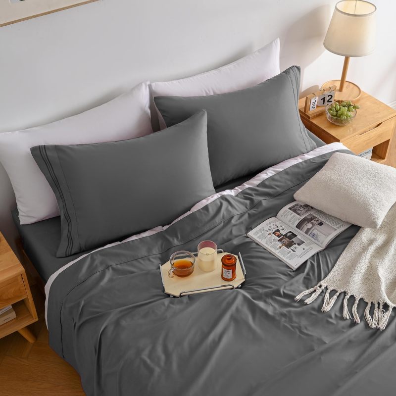 1    Baby Blue Full Size Bed Sheet Sets-Deep Pocket Fitted Sheet & Pillowcase Sets-4 Piece Soft Cooling Microfiber Bedsheets for Double Bed