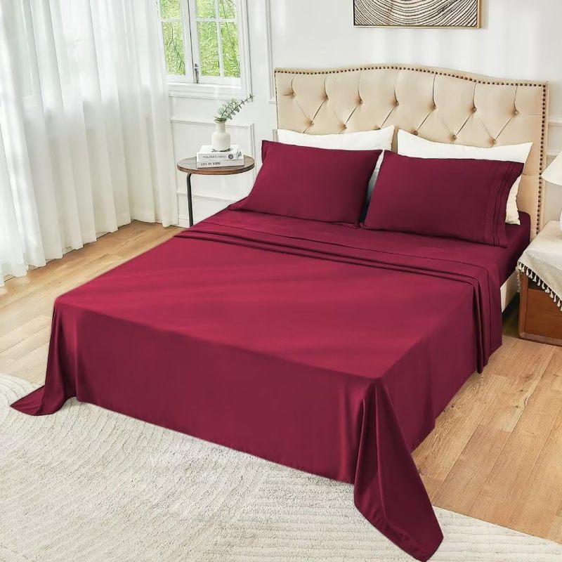 1    Baby Blue Full Size Bed Sheet Sets-Deep Pocket Fitted Sheet & Pillowcase Sets-4 Piece Soft Cooling Microfiber Bedsheets for Double Bed