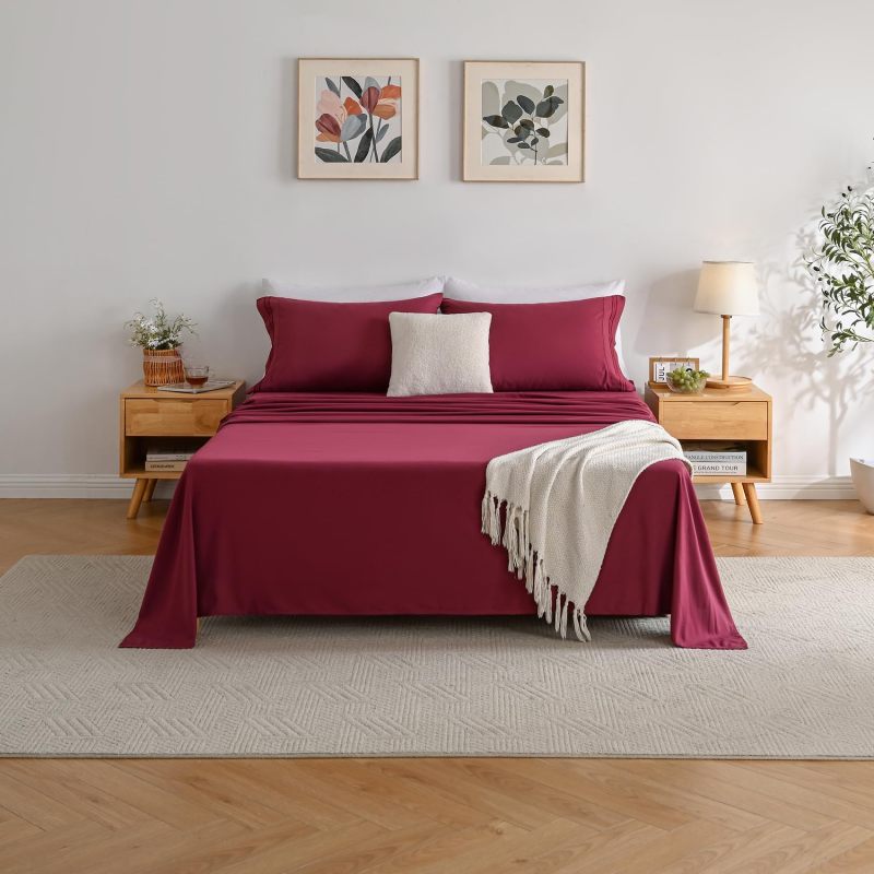 1    Baby Blue Full Size Bed Sheet Sets-Deep Pocket Fitted Sheet & Pillowcase Sets-4 Piece Soft Cooling Microfiber Bedsheets for Double Bed