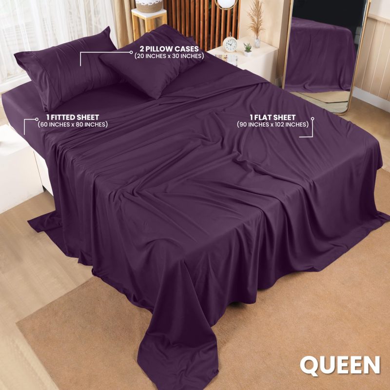 Queen Bed Sheets Set - 4 Piece Bedding - Brushed Microfiber - Shrinkage and Fade Resistant - Easy Care (Queen, Grey)