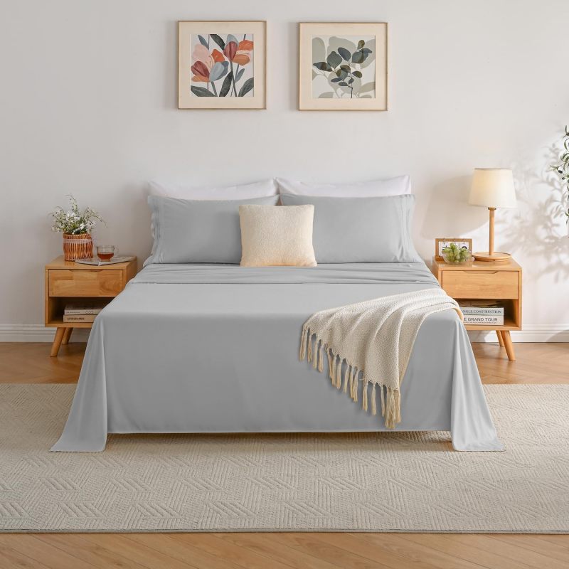 1    Baby Blue Full Size Bed Sheet Sets-Deep Pocket Fitted Sheet & Pillowcase Sets-4 Piece Soft Cooling Microfiber Bedsheets for Double Bed