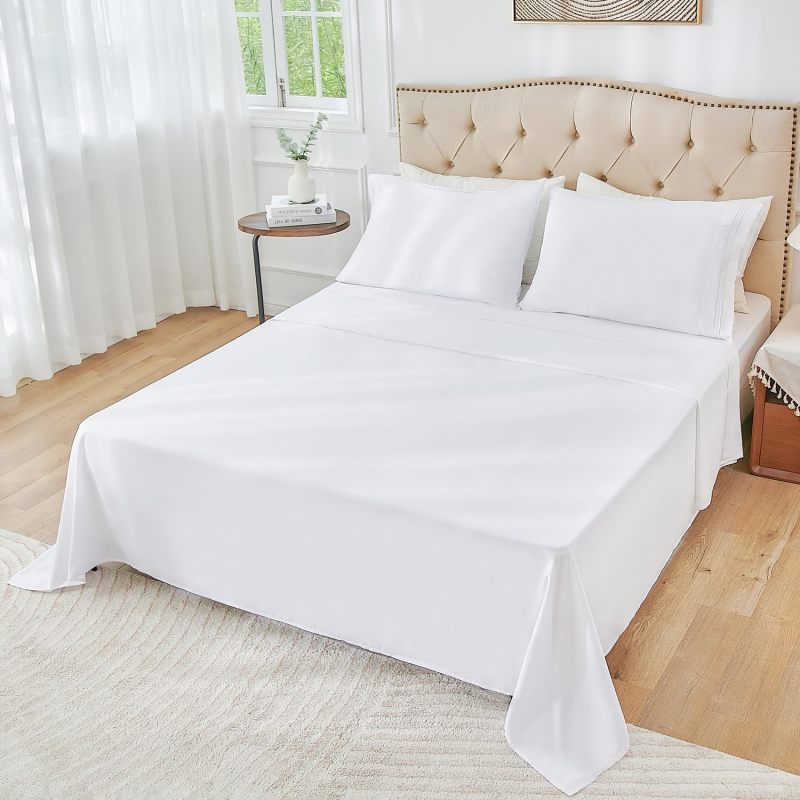 1    Baby Blue Full Size Bed Sheet Sets-Deep Pocket Fitted Sheet & Pillowcase Sets-4 Piece Soft Cooling Microfiber Bedsheets for Double Bed