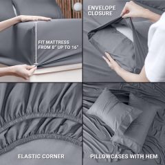 Queen Bed Sheets Set - 4 Piece Bedding - Brushed Microfiber - Shrinkage and Fade Resistant - Easy Care (Queen, Grey)