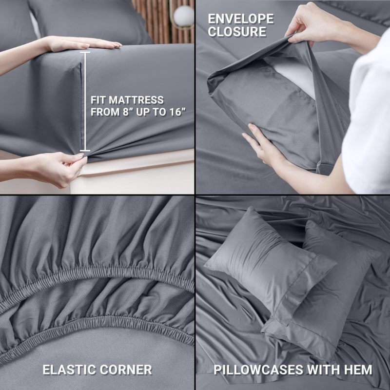 Queen Bed Sheets Set - 4 Piece Bedding - Brushed Microfiber - Shrinkage and Fade Resistant - Easy Care (Queen, Grey)