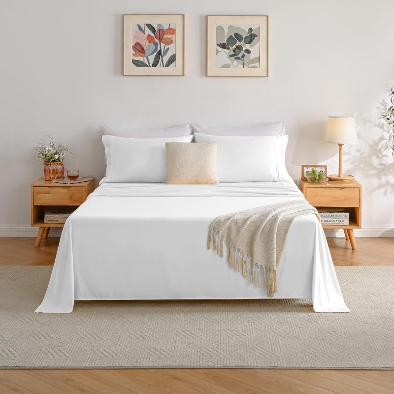 1    Baby Blue Full Size Bed Sheet Sets-Deep Pocket Fitted Sheet & Pillowcase Sets-4 Piece Soft Cooling Microfiber Bedsheets for Double Bed