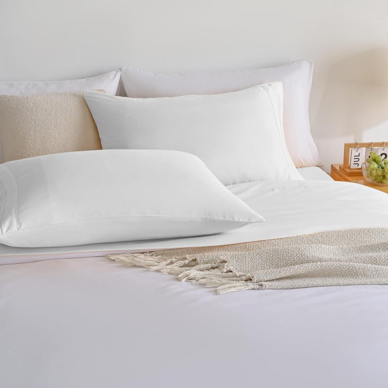 1    Baby Blue Full Size Bed Sheet Sets-Deep Pocket Fitted Sheet & Pillowcase Sets-4 Piece Soft Cooling Microfiber Bedsheets for Double Bed