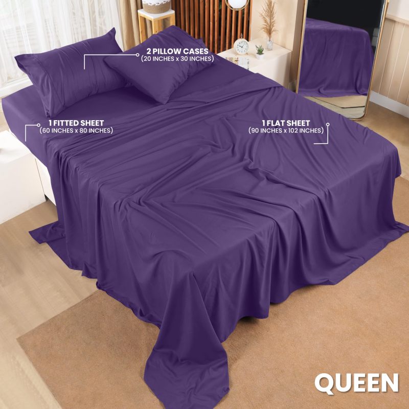 Queen Bed Sheets Set - 4 Piece Bedding - Brushed Microfiber - Shrinkage and Fade Resistant - Easy Care (Queen, Grey)