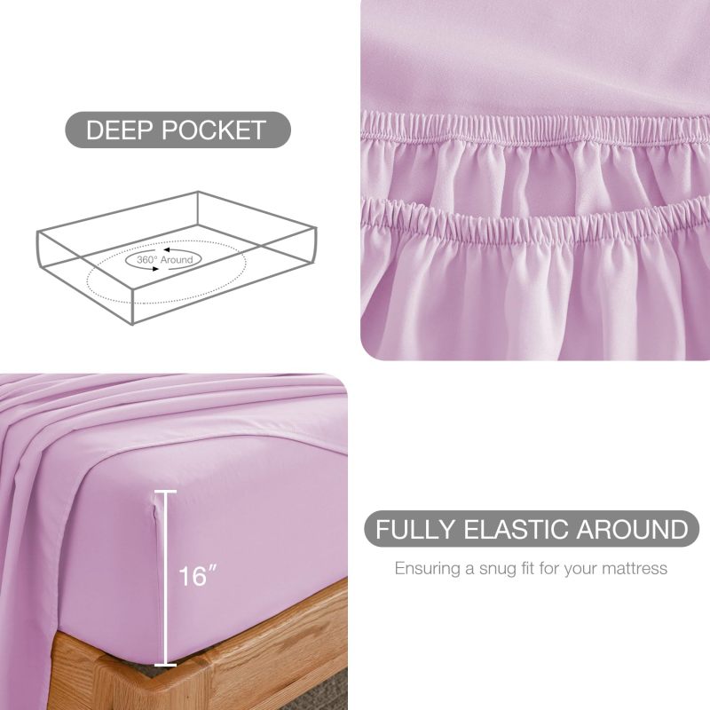 1    Baby Blue Full Size Bed Sheet Sets-Deep Pocket Fitted Sheet & Pillowcase Sets-4 Piece Soft Cooling Microfiber Bedsheets for Double Bed