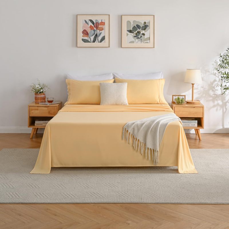 1    Baby Blue Full Size Bed Sheet Sets-Deep Pocket Fitted Sheet & Pillowcase Sets-4 Piece Soft Cooling Microfiber Bedsheets for Double Bed