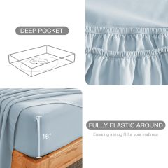 1    Baby Blue Full Size Bed Sheet Sets-Deep Pocket Fitted Sheet & Pillowcase Sets-4 Piece Soft Cooling Microfiber Bedsheets for Double Bed