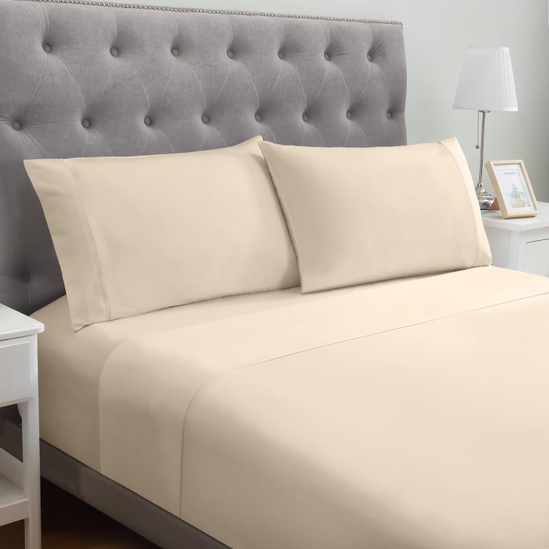 1    Modern Threads Silky Soft Microfiber and Wrinkle Free Sheets - Luxurious Microfiber Bed Sheets Includes Flat Sheet, Fitted Sheet with Deep Pockets, & Pillowcases Ivory, Full