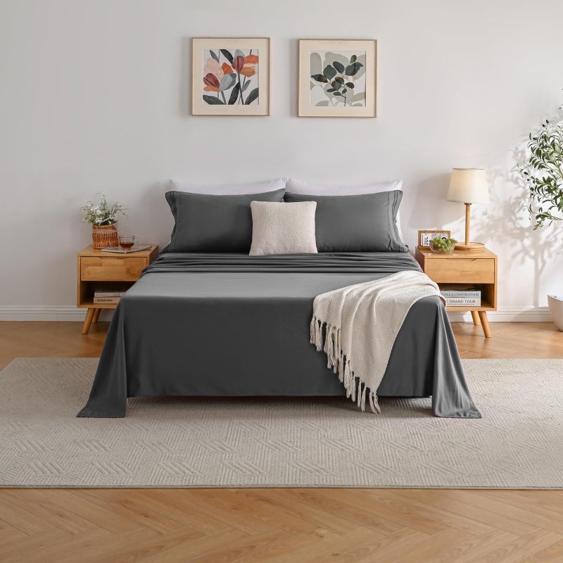 1    Baby Blue Full Size Bed Sheet Sets-Deep Pocket Fitted Sheet & Pillowcase Sets-4 Piece Soft Cooling Microfiber Bedsheets for Double Bed