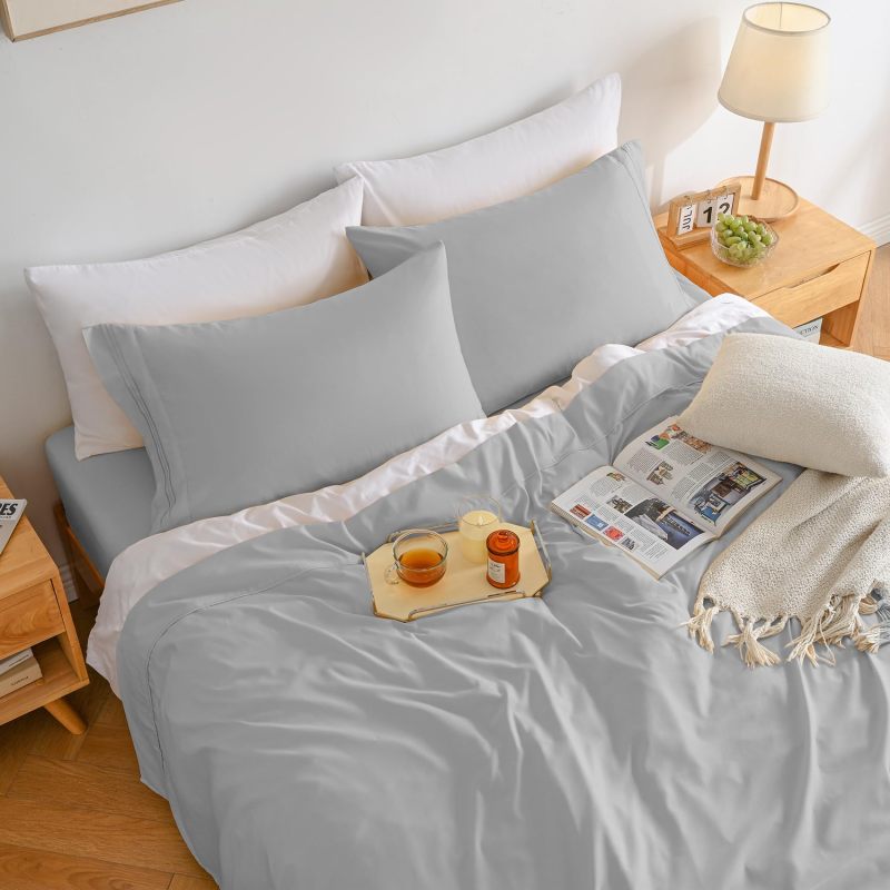 1    Baby Blue Full Size Bed Sheet Sets-Deep Pocket Fitted Sheet & Pillowcase Sets-4 Piece Soft Cooling Microfiber Bedsheets for Double Bed