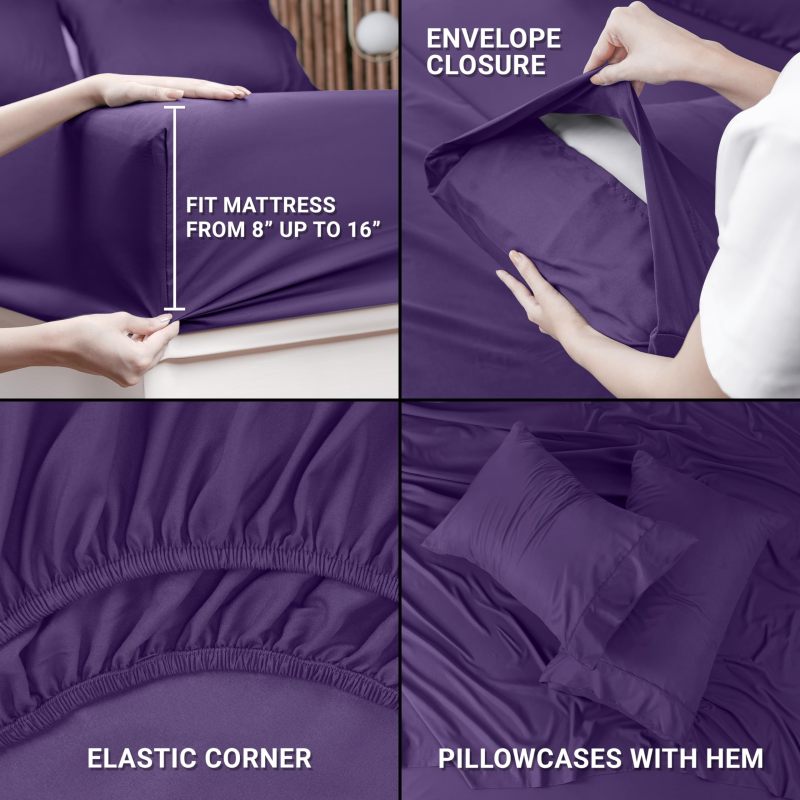 Queen Bed Sheets Set - 4 Piece Bedding - Brushed Microfiber - Shrinkage and Fade Resistant - Easy Care (Queen, Grey)