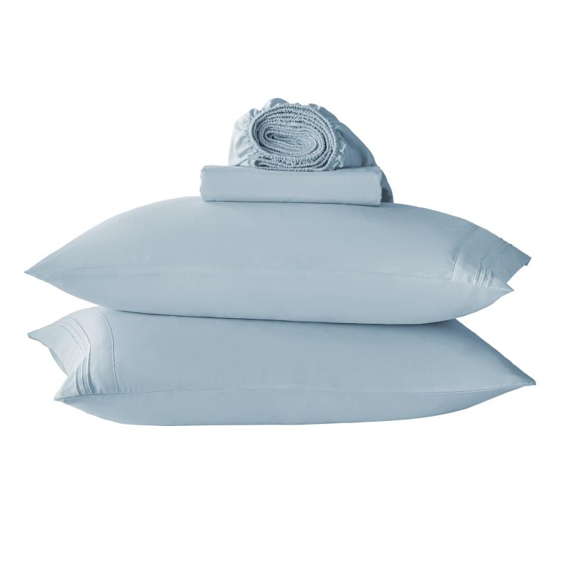 1    Baby Blue Full Size Bed Sheet Sets-Deep Pocket Fitted Sheet & Pillowcase Sets-4 Piece Soft Cooling Microfiber Bedsheets for Double Bed