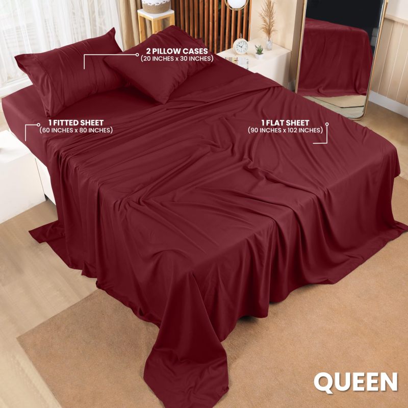 Queen Bed Sheets Set - 4 Piece Bedding - Brushed Microfiber - Shrinkage and Fade Resistant - Easy Care (Queen, Grey)