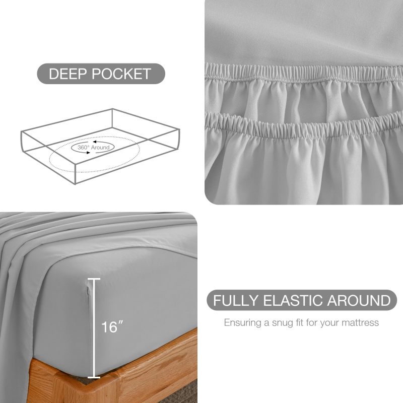 1    Baby Blue Full Size Bed Sheet Sets-Deep Pocket Fitted Sheet & Pillowcase Sets-4 Piece Soft Cooling Microfiber Bedsheets for Double Bed