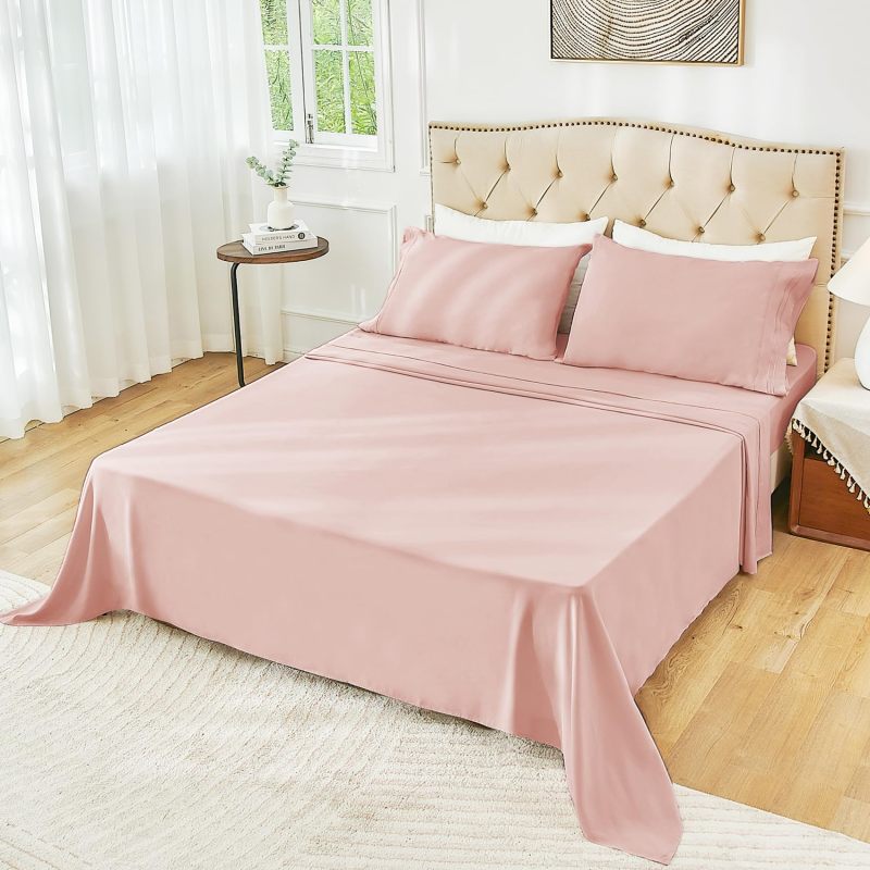 1    Baby Blue Full Size Bed Sheet Sets-Deep Pocket Fitted Sheet & Pillowcase Sets-4 Piece Soft Cooling Microfiber Bedsheets for Double Bed