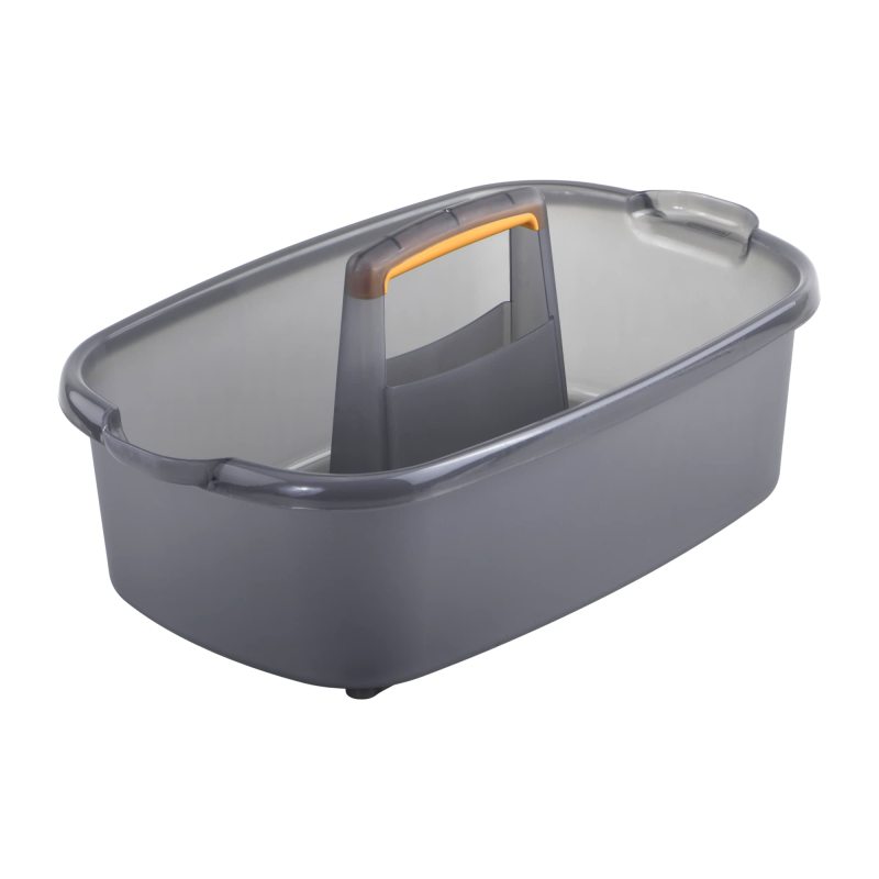 Casabella Plastic Multipurpose Cleaning Storage Caddy with Handle, 1.85 Gallon, Gray and Orange